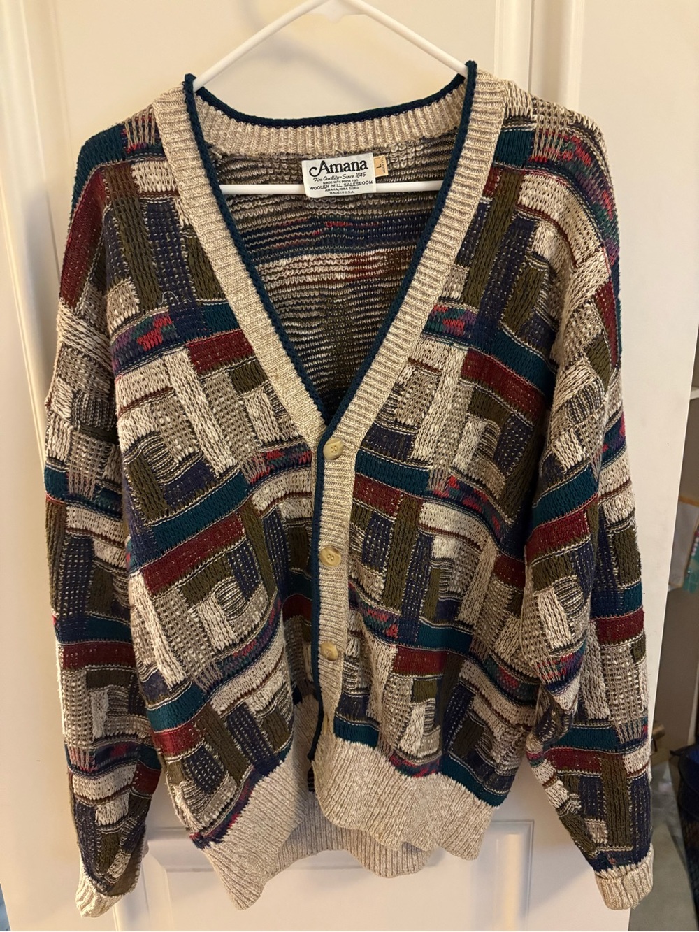 Vintage Amana Multi-Color V-Neck Button Front Cardigan